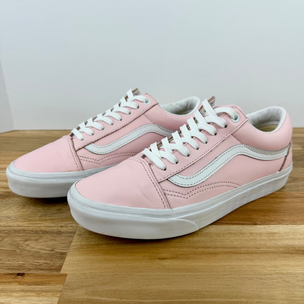 Vans Old Skool Pink Leather Low Top Skate Sneakers Womens 9.5 Mens 8.0 751505
